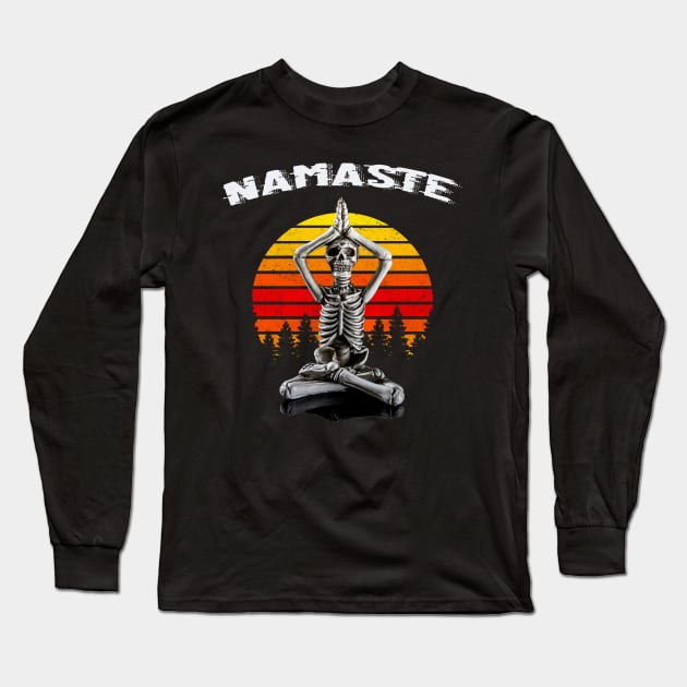 Namaste Yoga Skeleton Long Sleeve T-Shirt by By Diane Maclaine